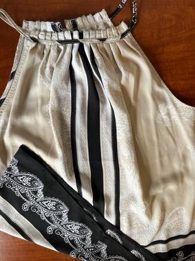 Halter High Neck Sleeveless Silky Cami Top Cream White Black Paisley Print